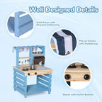 Brinjoy Kids Mud Kitchen Playset, Double-Sided Wooden, Blue, 22.5 x 21.5 x 33.5 in