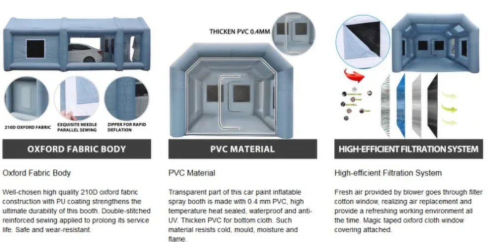 Inflatable Car Paint Spray Booth Work Tent With Filter System 26 x 15 x 10 Ft