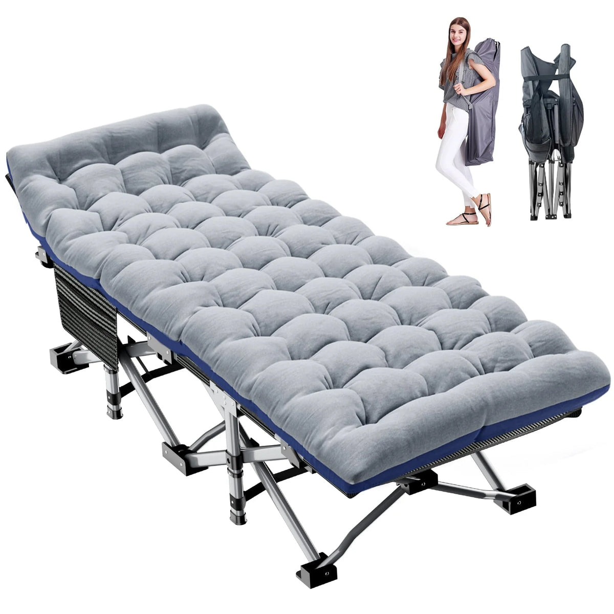 Slsy Folding Camping Cot 2 Pack, 75 x 28 x 14 in, 3.3 Inch 2-Sided Mattress - Carry Bag