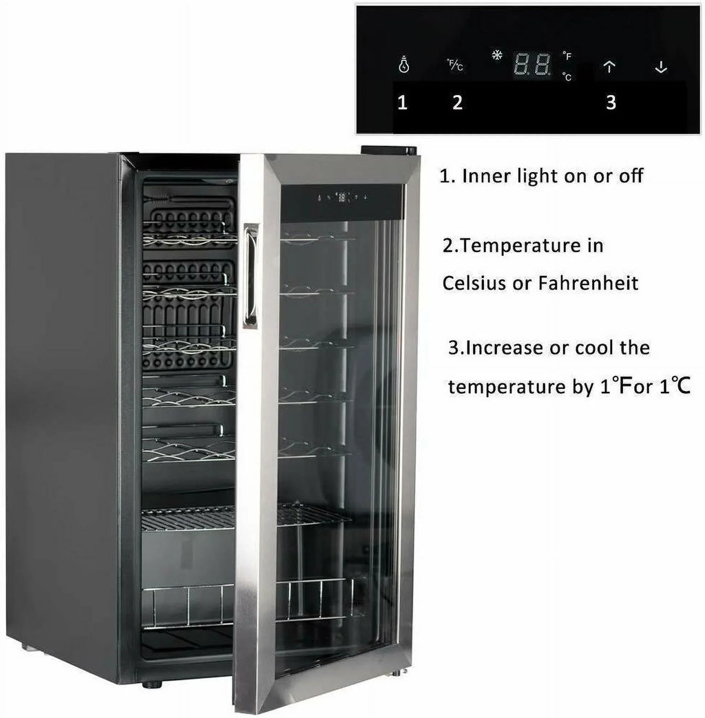 Smad Compressor Wine Cooler 3.1 Cu ft 28 Bottles Stainless Steel Door 110V - JC-88E-2 / D-JC-88E/H