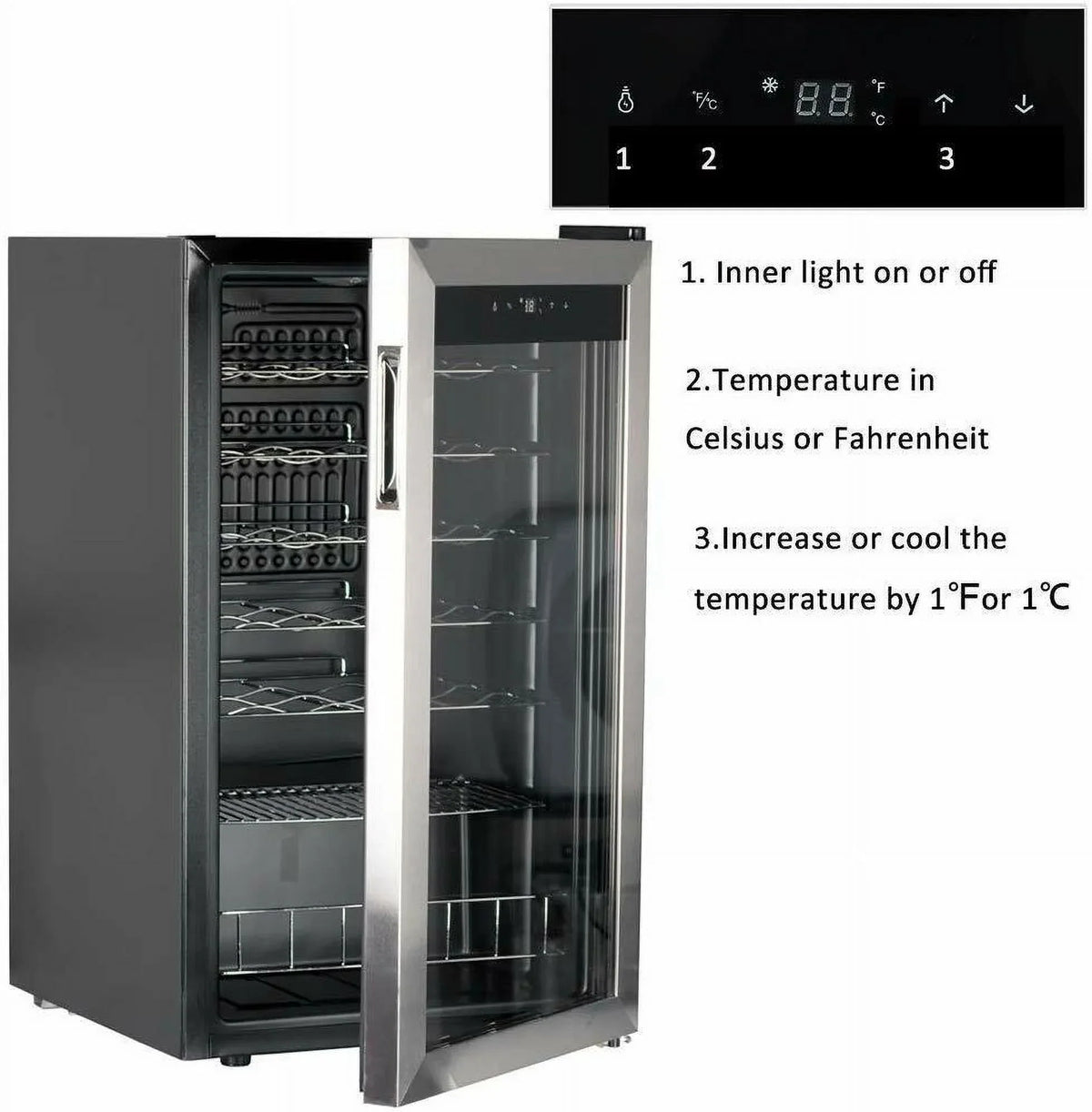 Smad Compressor Wine Cooler 3.1 Cu ft 28 Bottles Stainless Steel Door 110V - JC-88E-2 / D-JC-88E/H