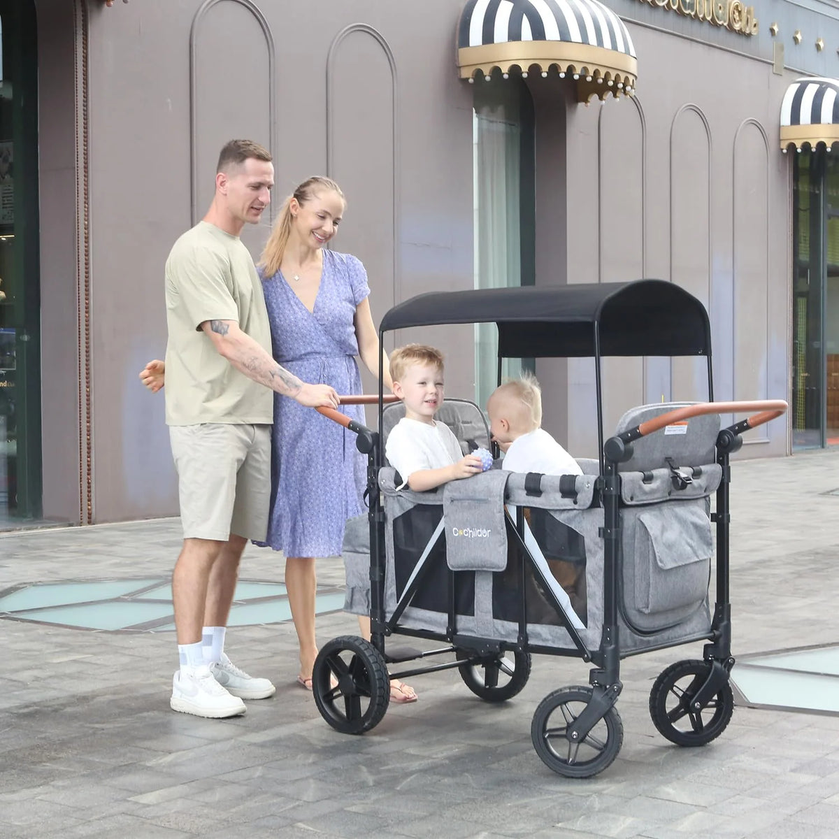 Cochildor 4 Seater All-Terrain Wagon Stroller, 300 lb Capacity, Light Grey - ST4N