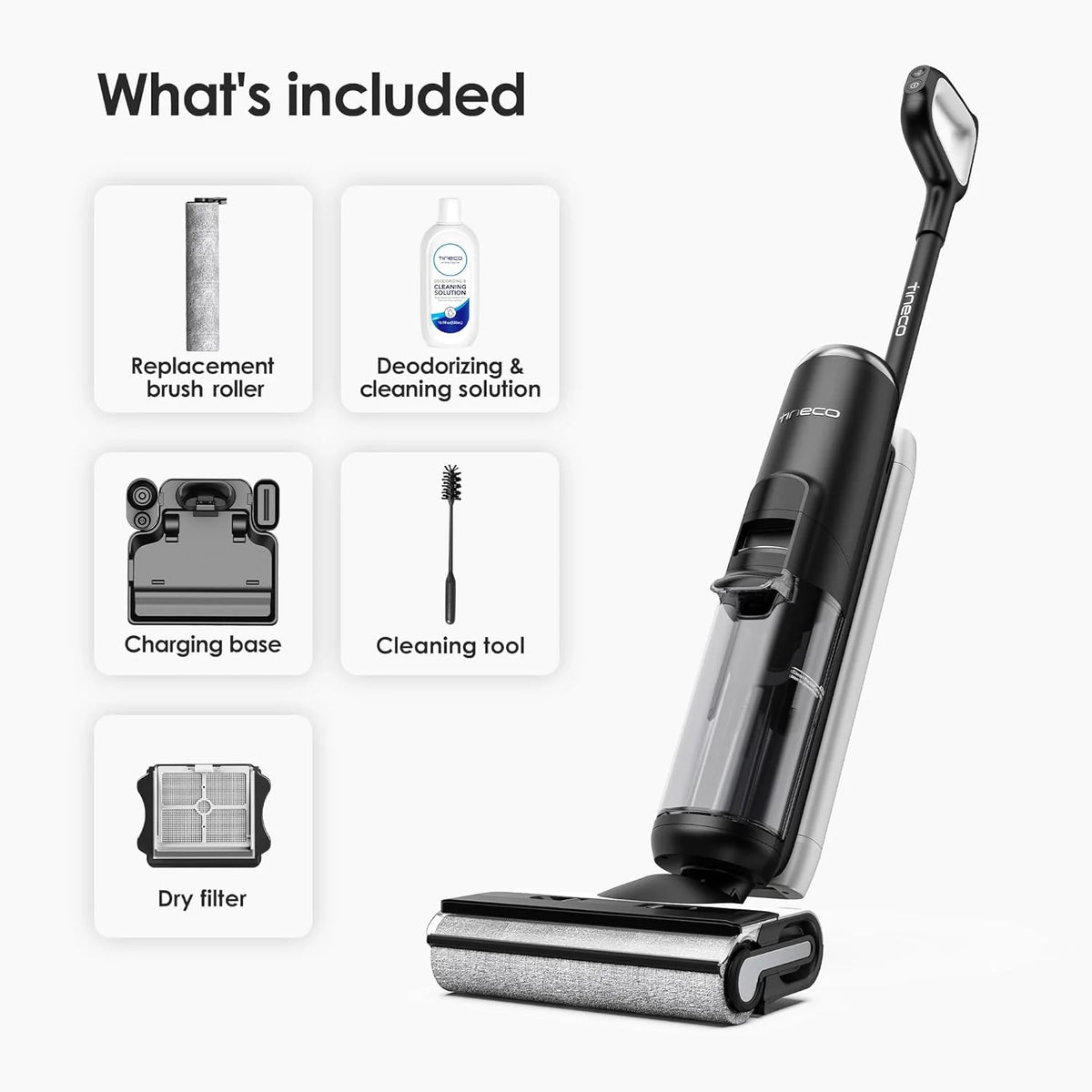 Tineco Floor One Stretch S6 Cordless Wet Dry Vacuum Mop, 0.8 Liters, Black & White - Floor-One-Stretch-S6