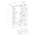 3-Door Solid Wood Wardrobe Armoire With 2 Drawers - 72in H x 45.8in W x 20.75in D