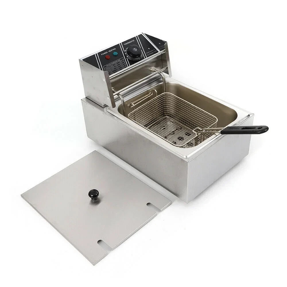 denest 5kW Large Single-Tank Electric Deep Fryer With Fry Basket - 6/12L