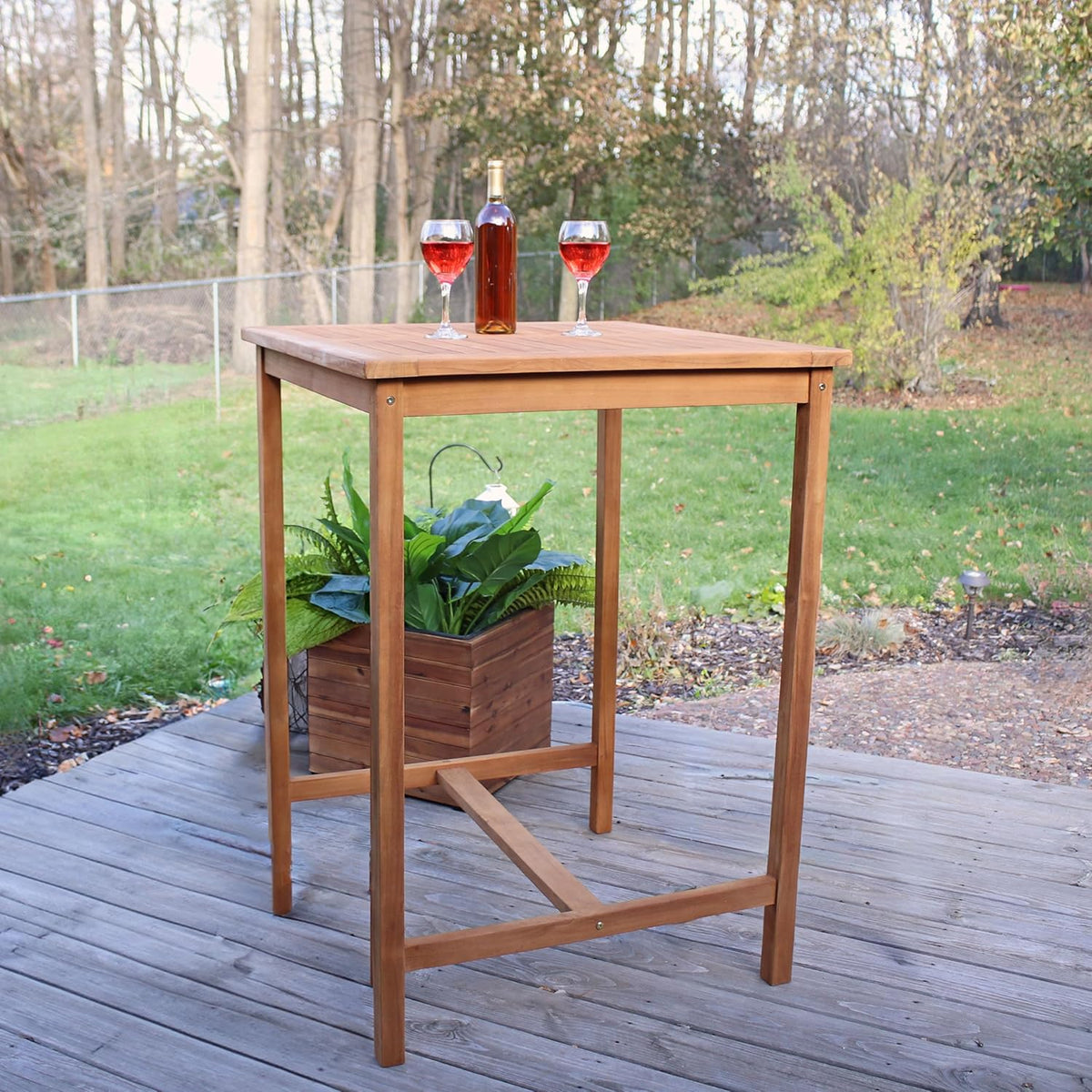 Sunnydaze Solid Teak Wood Square Patio Bar Table, 31.5in W x 31.5in D x 43.5in H