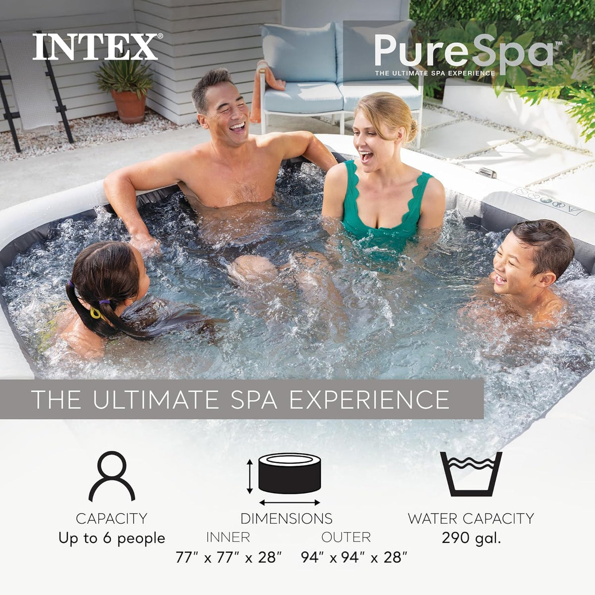 INTEX PureSpa Greystone Deluxe Spa Set, 6 Person, 77 x 77 x 28 in - 28451EP