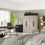 FUFU&GAGA Freestanding Solid Wood Wardrobe Closet With Storage Shelves