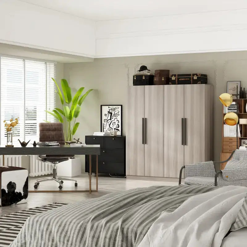 FUFU&GAGA Freestanding Solid Wood Wardrobe Closet With Storage Shelves