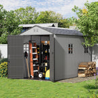 ZZM Outdoor Resin Storage Shed 6x11 Ft With Floor And Windows, Gray