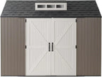 Rubbermaid Resin Outdoor Storage Shed With Floor, 7x7 ft, Gray