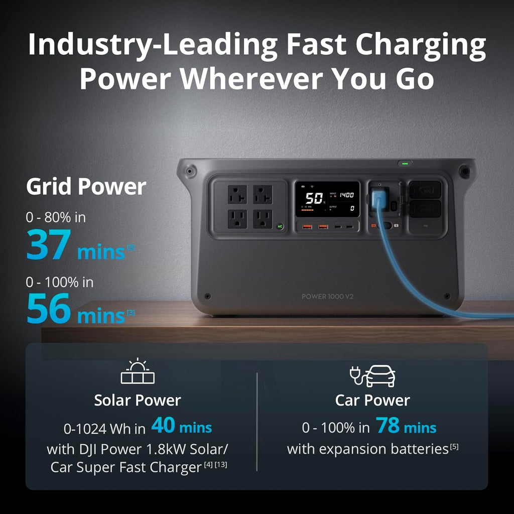 DJI Portable Power Station 1024Wh LFP Battery, 2600W Stable Output - Power 1000 V2