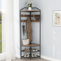 HBROLJF Corner Hall Tree With Shoe Bench, 10 Metal Movable Hooks, Rustic Brown - 71.3 x 18.1 x 18.1 in
