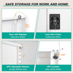 SISESOL White Steel Storage Cabinet With Locking Doors, 71 Inch Tall, 5 Adjustable Shelves