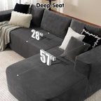 ovios 104in L-Shape Sectional Sofa With Chaise, Grey Plush Corduroy Fabric