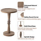 Pedestal End Table With Round Tray Top And Distressed Finish