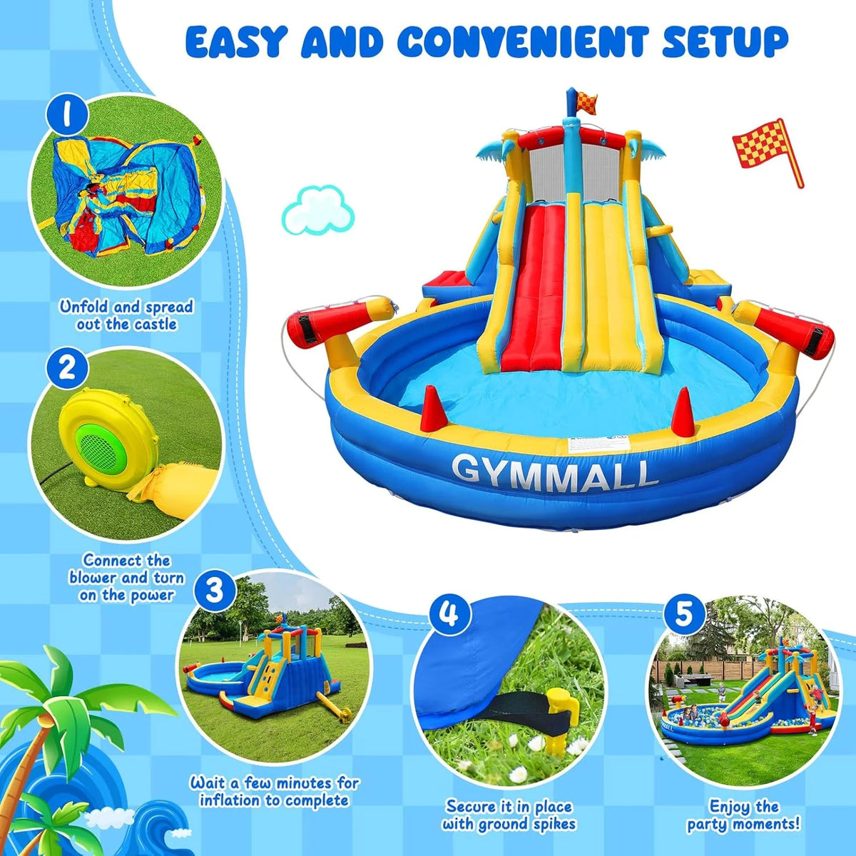 Inflatable Water Slide Bounce House With 550 W Blower, 8-In-1, 467 x 367 x 257 cm