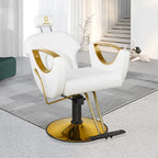 LUXMARS Reclining Hydraulic Barber Chair, White, 40 Inches To 46 Inches