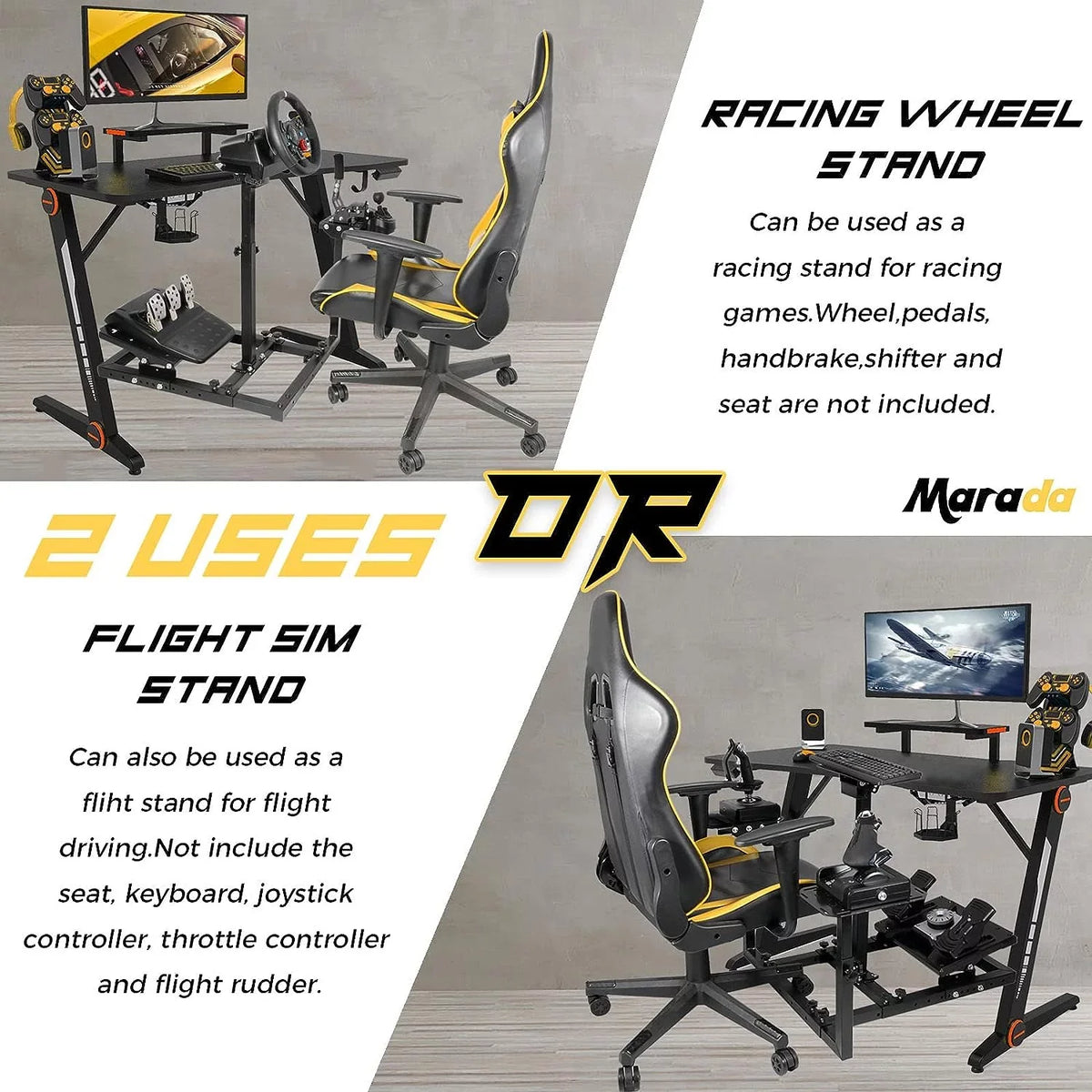 Marada Flight Simulator and Racing Wheel Stand, Adjustable, Carbon Steel - Fits Thrustmaster HOTAS Warthog