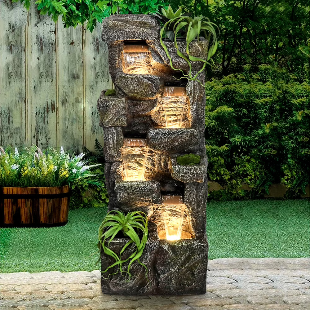 Outdoor Garden Water Fountain, 4 Tiers, 55.5 in High, Glass Fiber Reinforced Concrete