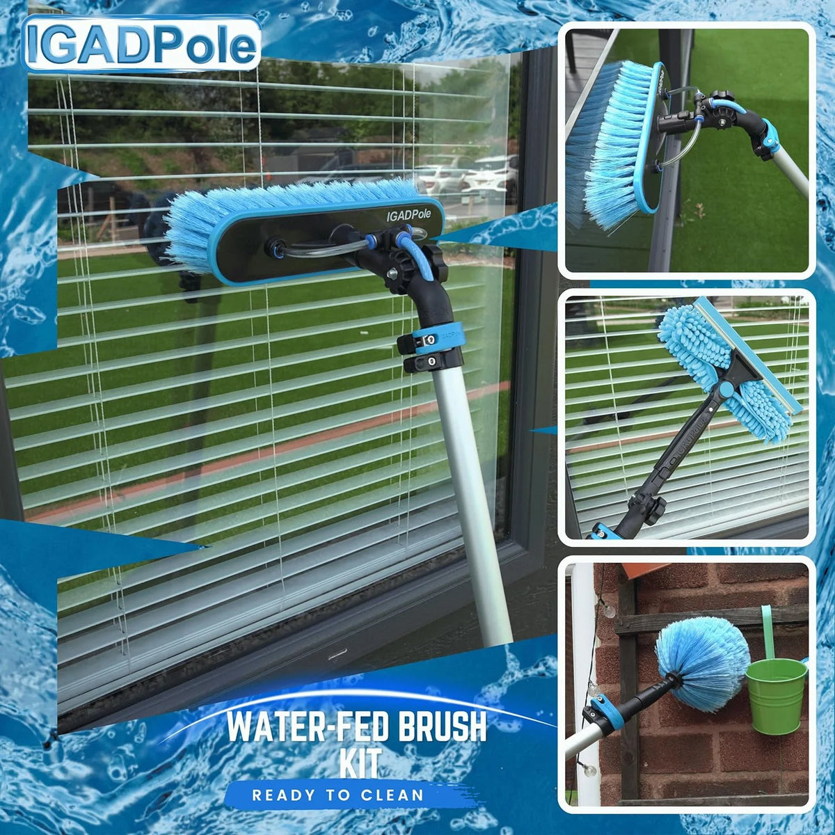 24-Foot Pole-Type Cleaning Kit, 5 To 24 Feet (7 Meters), Water-Driven Brush, 10-Inch Scraper And Soap Box