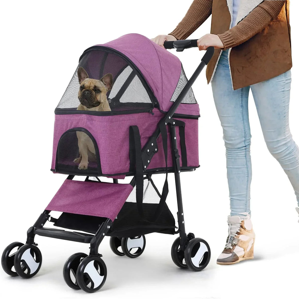 NiamVelo 3-in-1 Detachable Pet Stroller With 4 Wheels, Purple