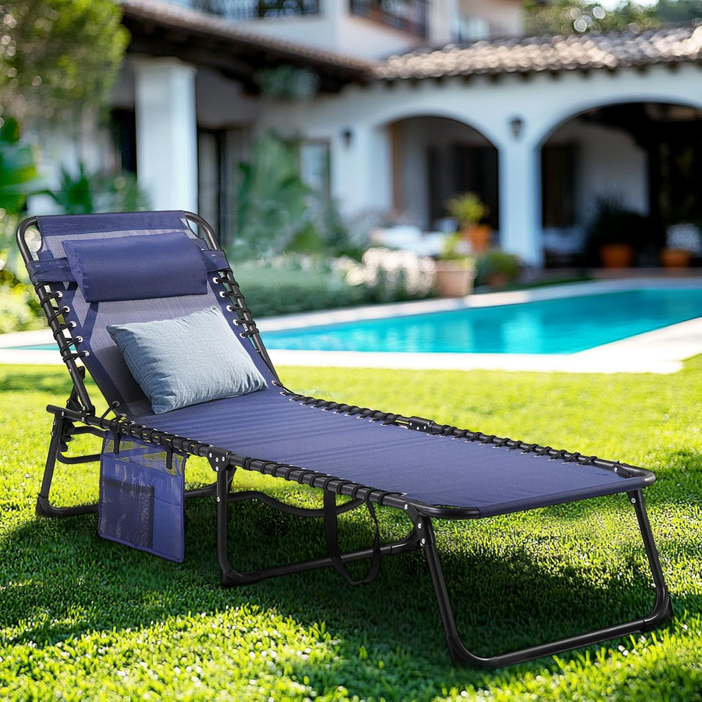 Unovivy Outdoor Chaise Lounge Chairs Set of 2, Grey, 5-Position Reclining Back