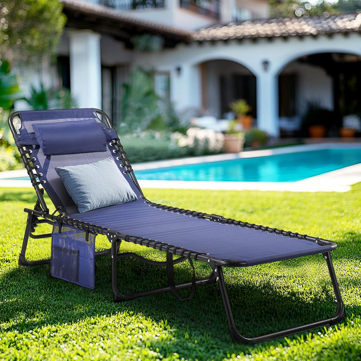 Unovivy Outdoor Chaise Lounge Chairs Set of 2, Grey, 5-Position Reclining Back