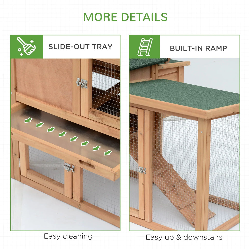 PawHut Wooden Outdoor Chicken Coop With Nesting Box, Double Runs, Removable Tray And Ramps - 80 inch