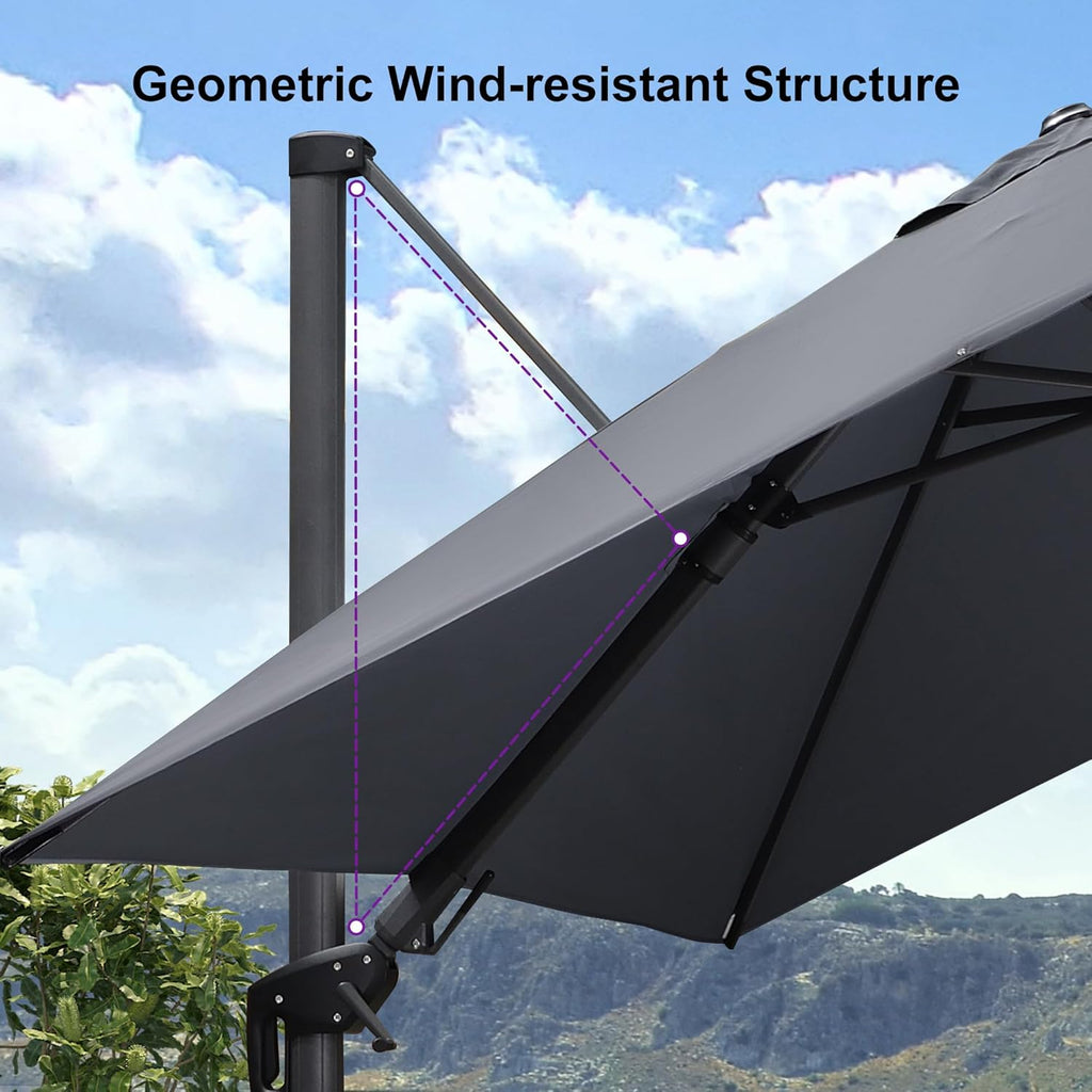 PURPLE LEAF Cantilever Patio Umbrella 9.8' X 9.8' Light Grey