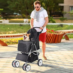BBBuy 4-Wheel Foldable Pet Stroller, 33 Pounds, Black