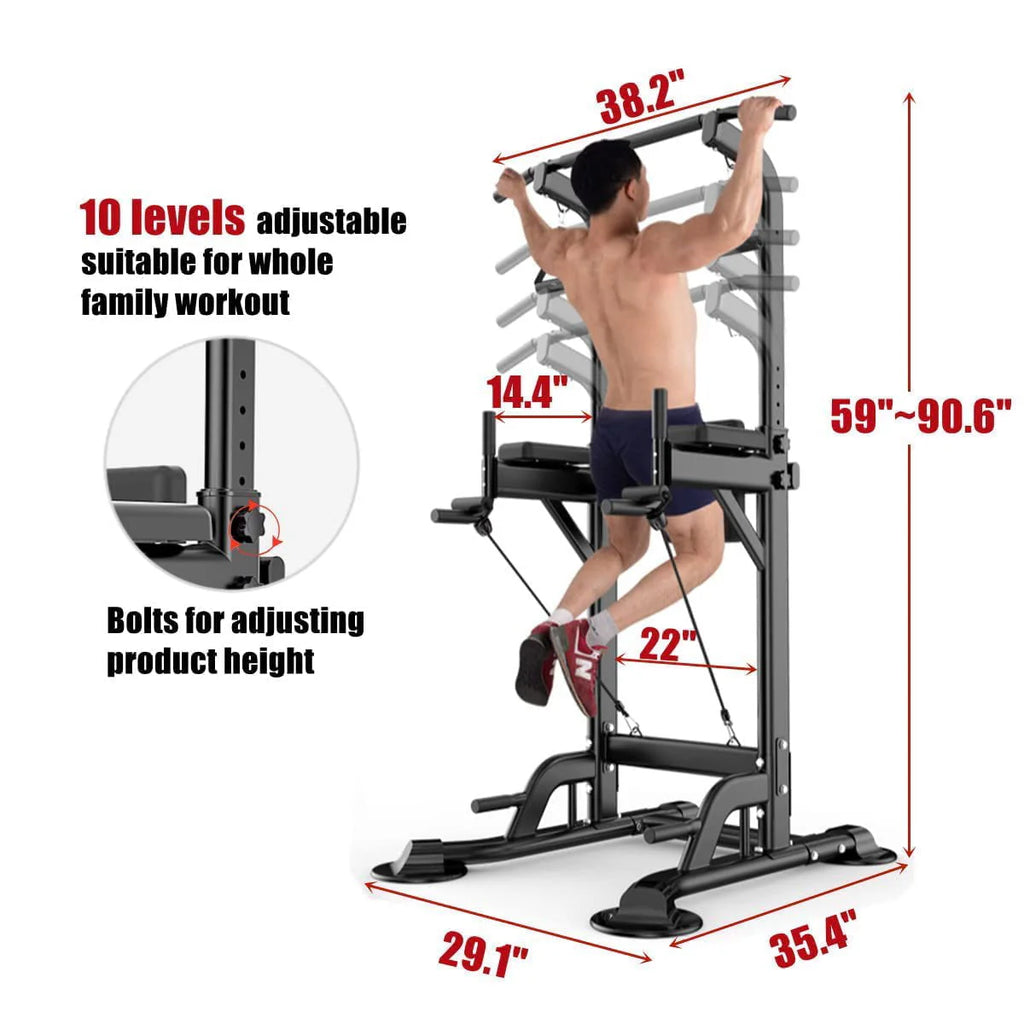 PROHIKER Power Tower Dip Station With Backrest And Resistance Band, Black