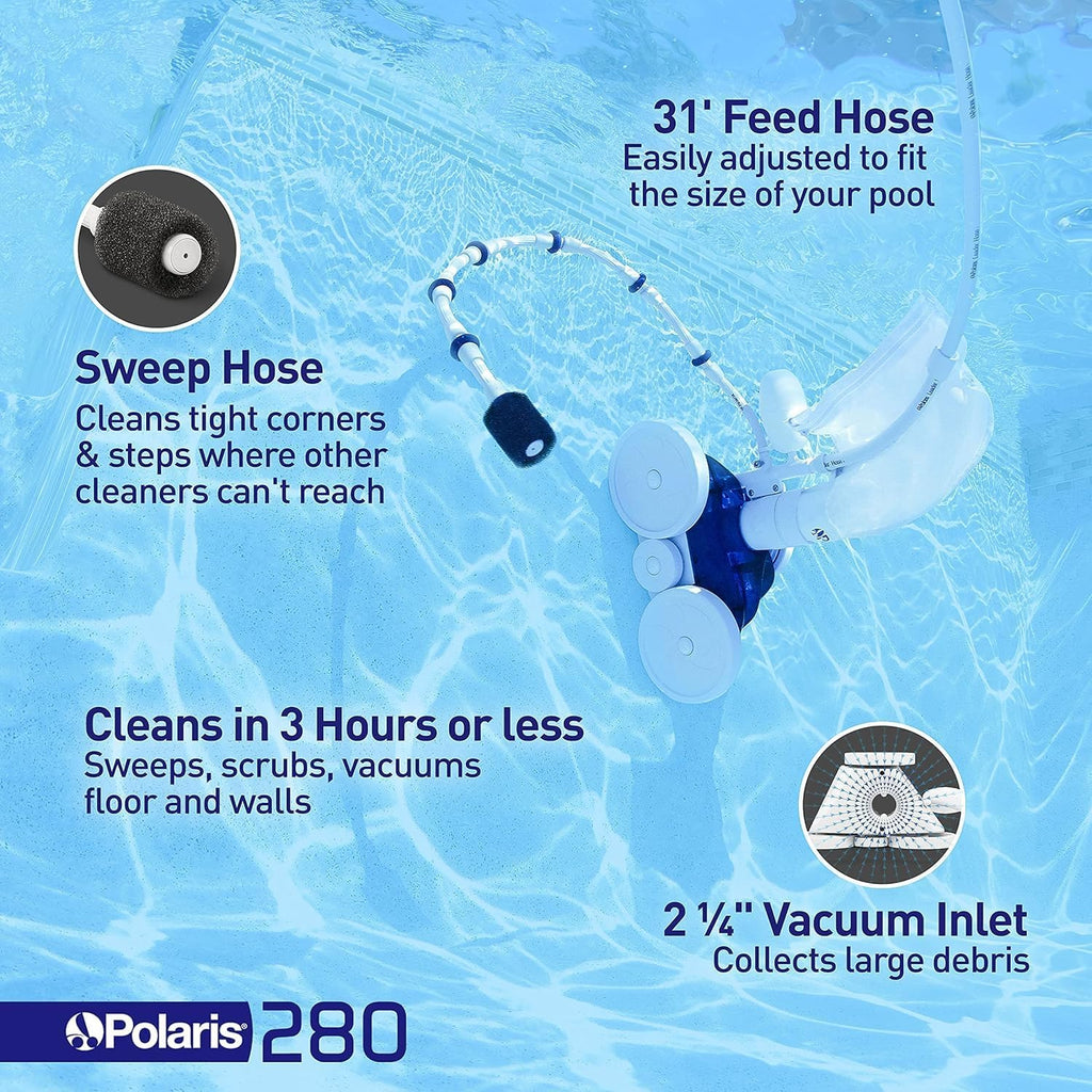 Polaris Vac-Sweep 280 Pressure-Side In-Ground Pool Cleaner - 31ft Hose, All Purpose Debris Bag