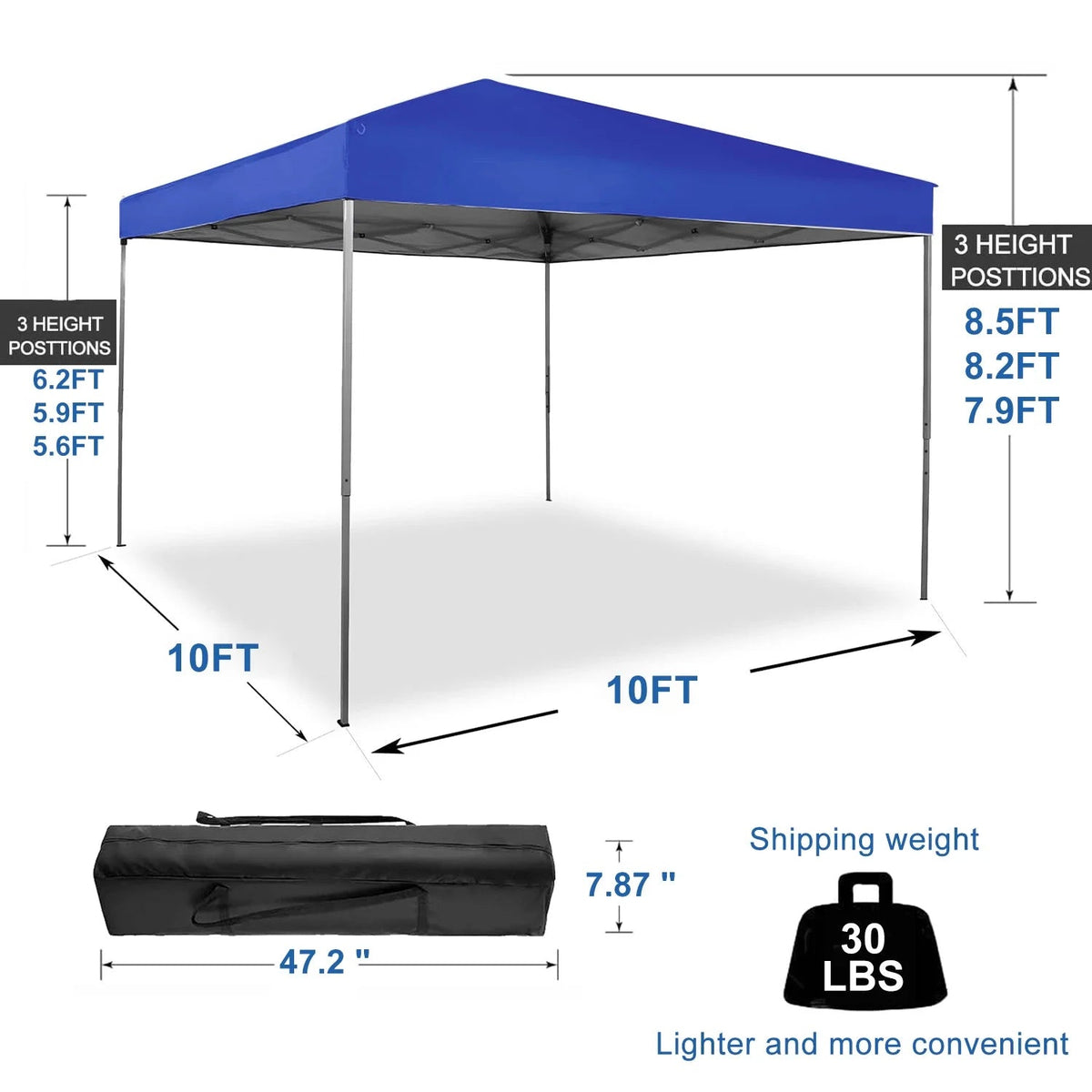 GVDV 10x10 ft Easy Pop Up Outdoor Canopy Tent - Blue