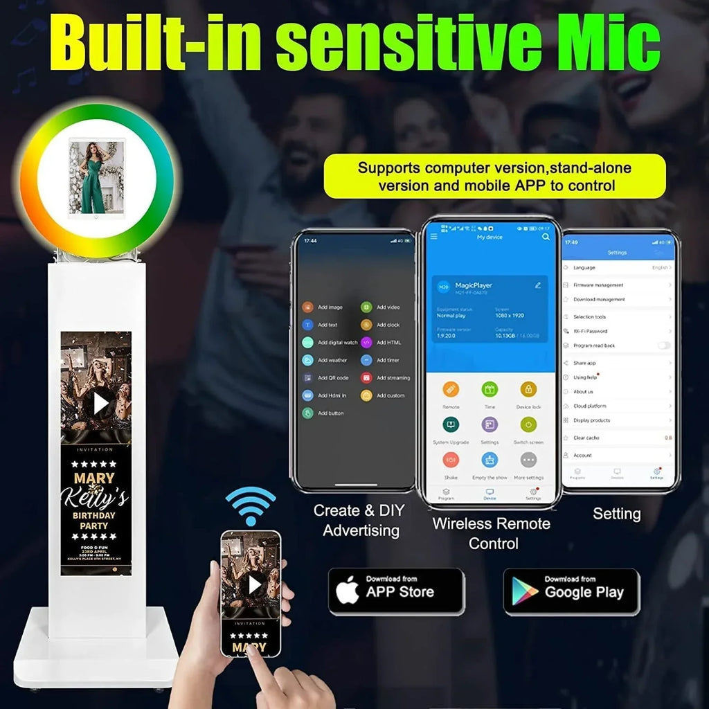 Portable iPad Photo Booth With 29in LCD Screen, RGB Ring Light, Remote Control And Flight Case