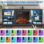 Waleaf TV Stand With 18 in Electric Fireplace And Adjustable Glass Shelves - TVs Up To 65 inch