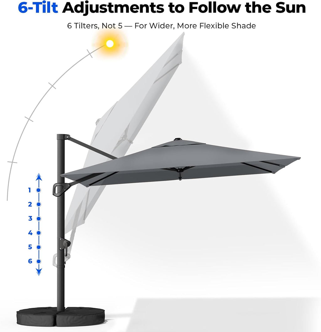 HOMSHADE Cantilever Patio Umbrella, 9x12FT, Grey, Aluminum, 360 Degree Rotation, 6 Tilts
