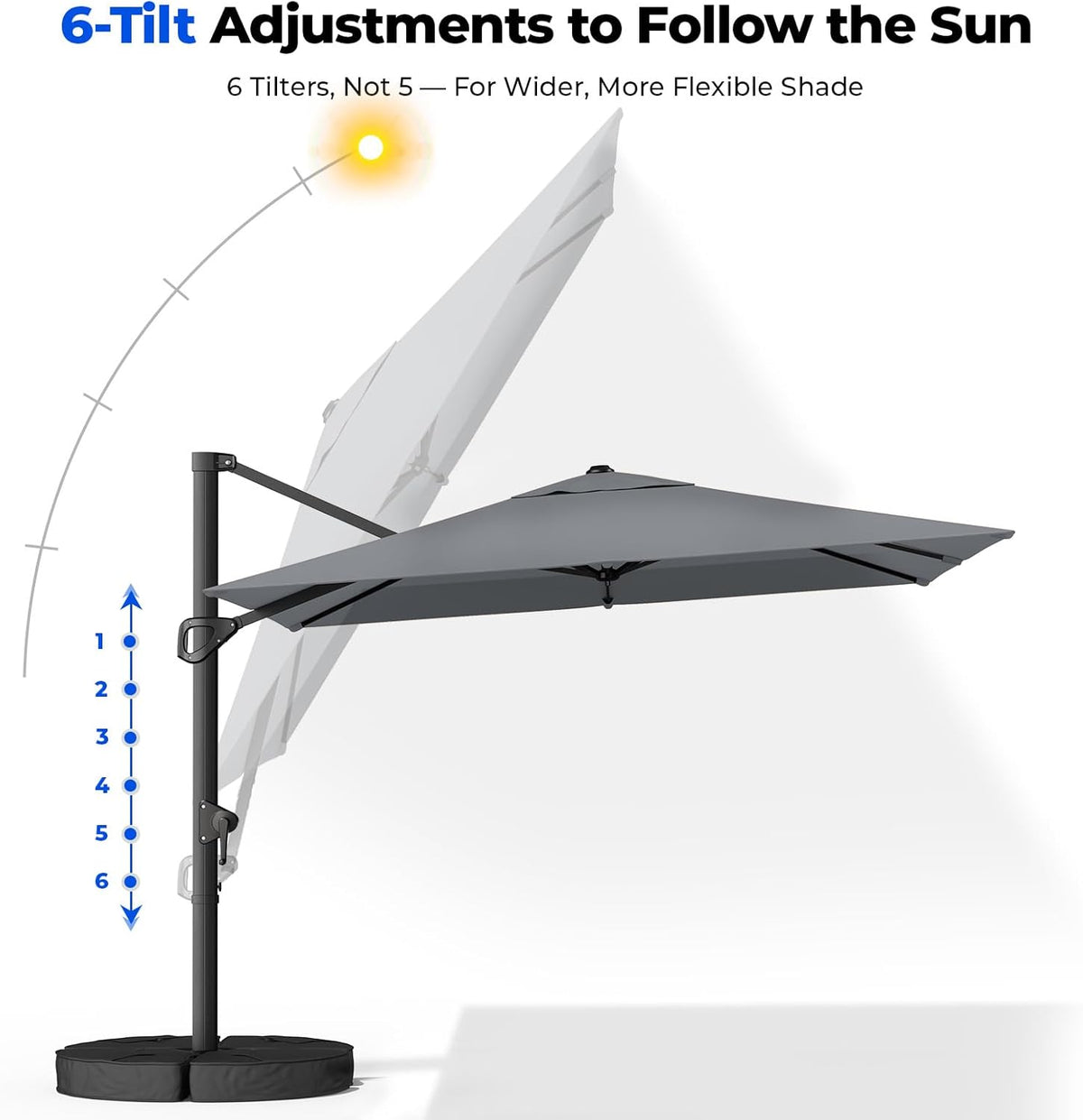 HOMSHADE Cantilever Patio Umbrella, 9x12FT, Grey, Aluminum, 360 Degree Rotation, 6 Tilts