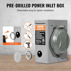 VEVOR 50 Amp Generator Cord And Power Inlet Box Kit, 50-Foot, NEMA 14-50P/SS2-50R, 6/3+8/1 AWG