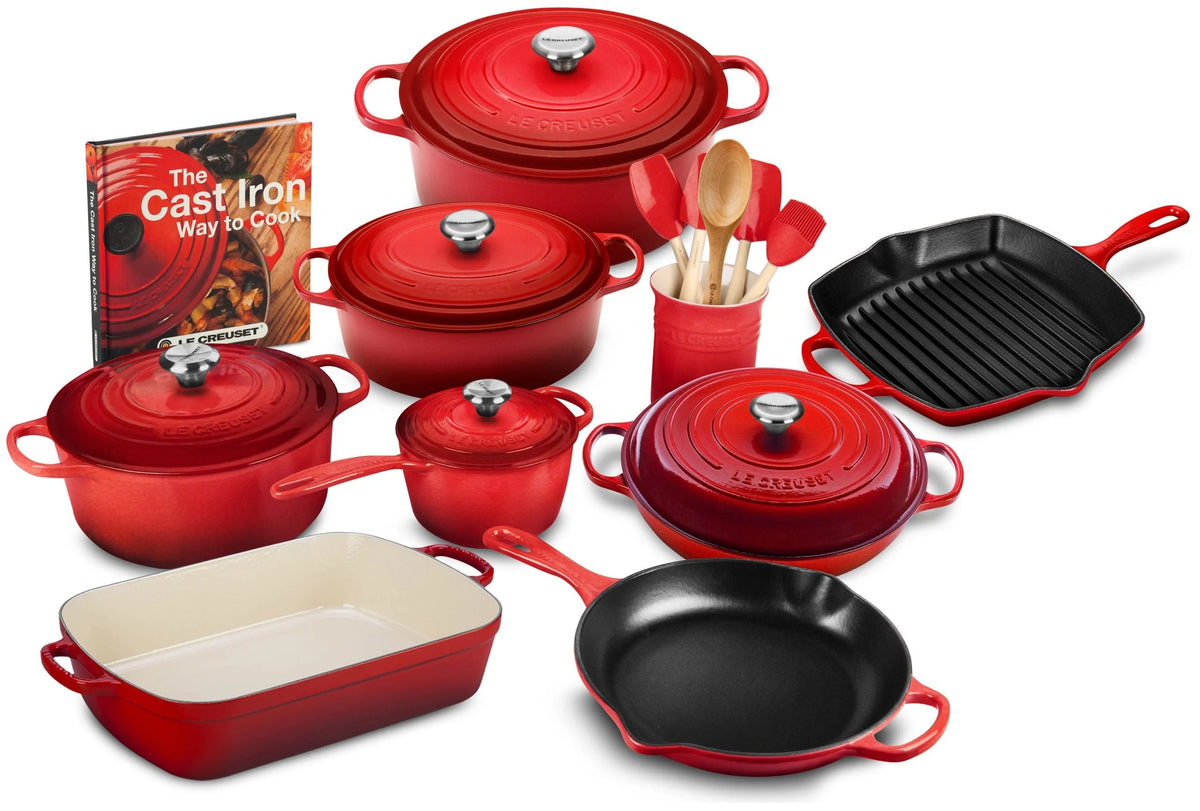 Signature 20-Piece Enameled Cast Iron Cookware Set - 10.25 in Skillet, 1.75-Quart Saucepan