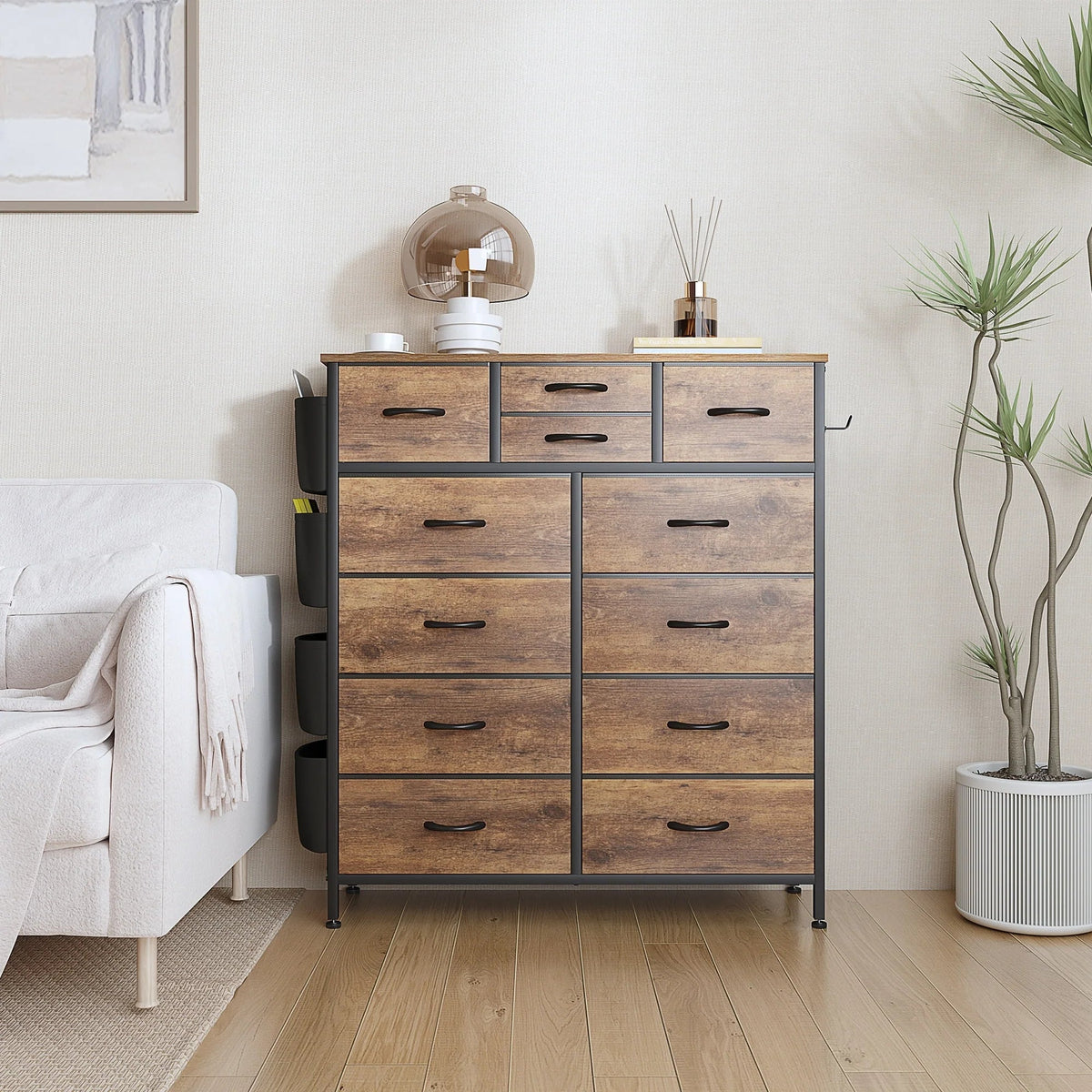 12-Drawer Fabric Dresser With Wood Top And Metal Frame