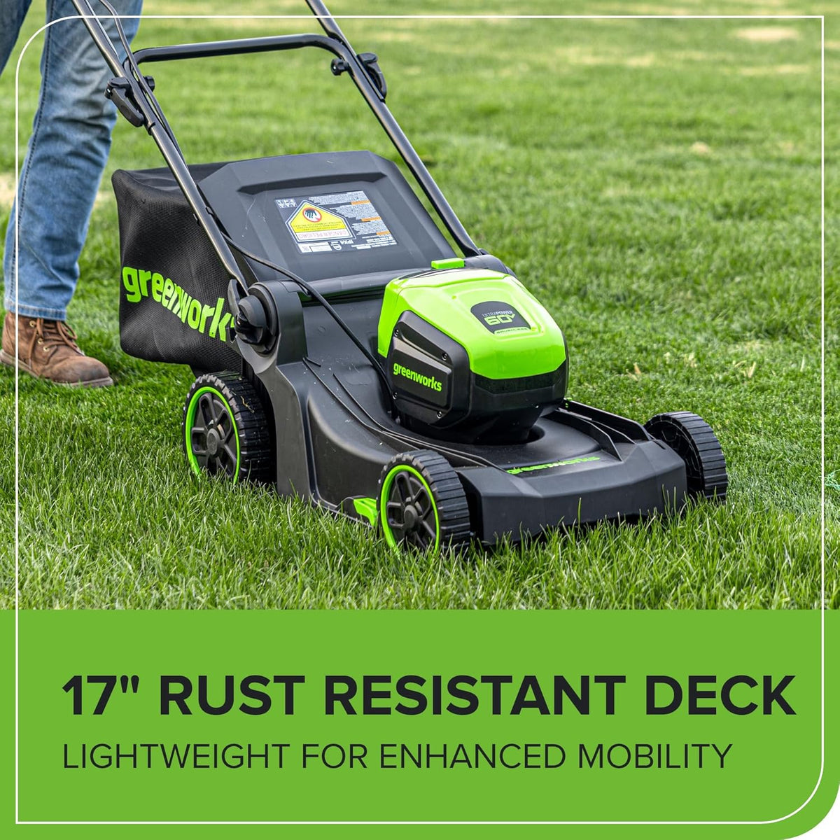 Greenworks Cordless Push Lawn Mower 60V 17in 4.0Ah Battery 3A Charger - 60v-17-push-4-0ah