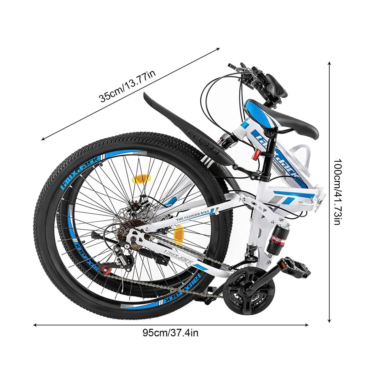 Outroad 26 inch 21 Speed Full Suspension Folding Mountain Bike, High-Carbon Steel, Double Disc Brakes - 120kg Capacity