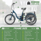 Mooncool Adult 3-Wheel Electric Tricycle, 24in 26in, 350W 36V, 7 Speeds