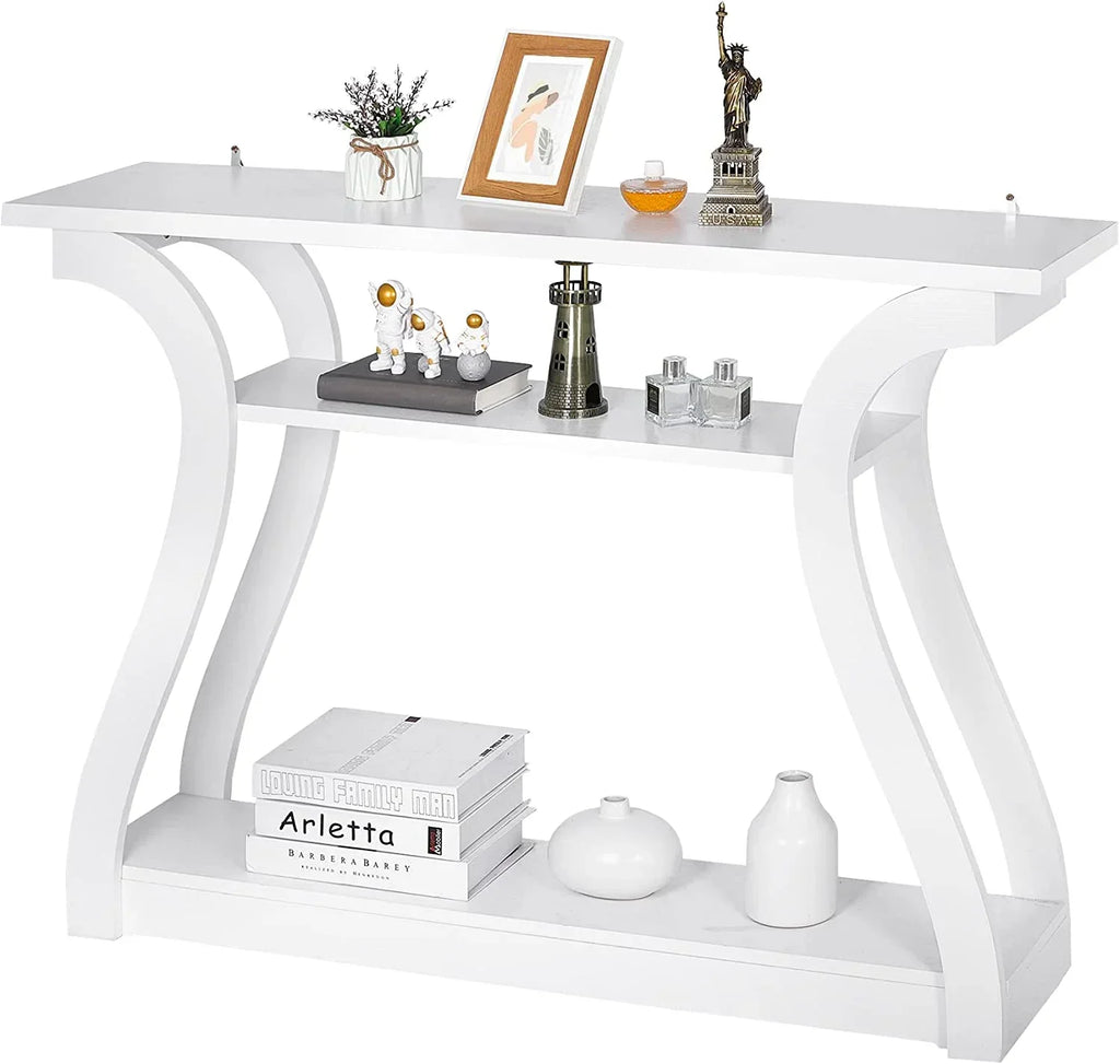 3-Tier Console Table With Storage Shelves - White
