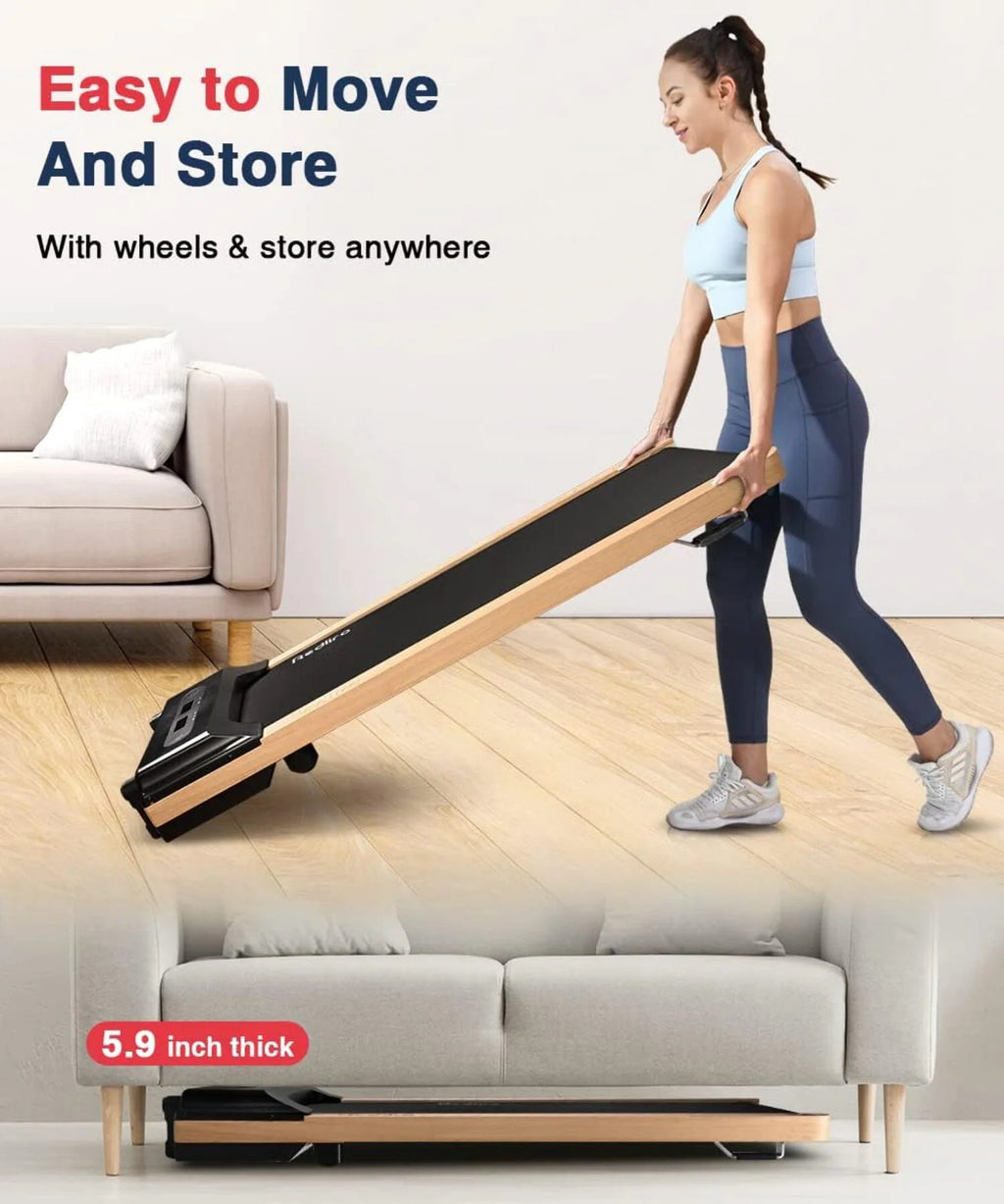 Ecotronic Indoor Electric Walking Pad With Natural Wood Finish, 2.25HP Motor, LED Display, Remote Control And Incline