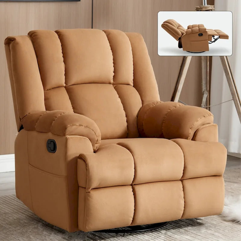 Lazy Boy Oversized Fabric Swivel Rocking Manual Recliner Chair, 37.8L*38.2W*41H, 155 Degrees