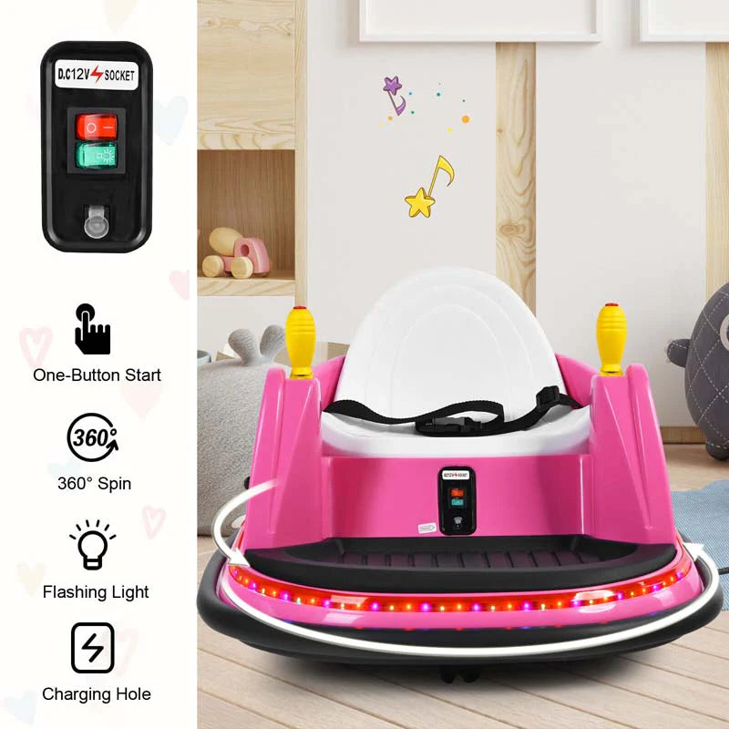 12V Toddler Battery Powered Bumper Car With Dual Joysticks And 360 Degree Spin