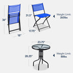 Best Choice Products 3-Piece Patio Bistro Dining Set With Glass Tabletop And Folding Chairs - Gray