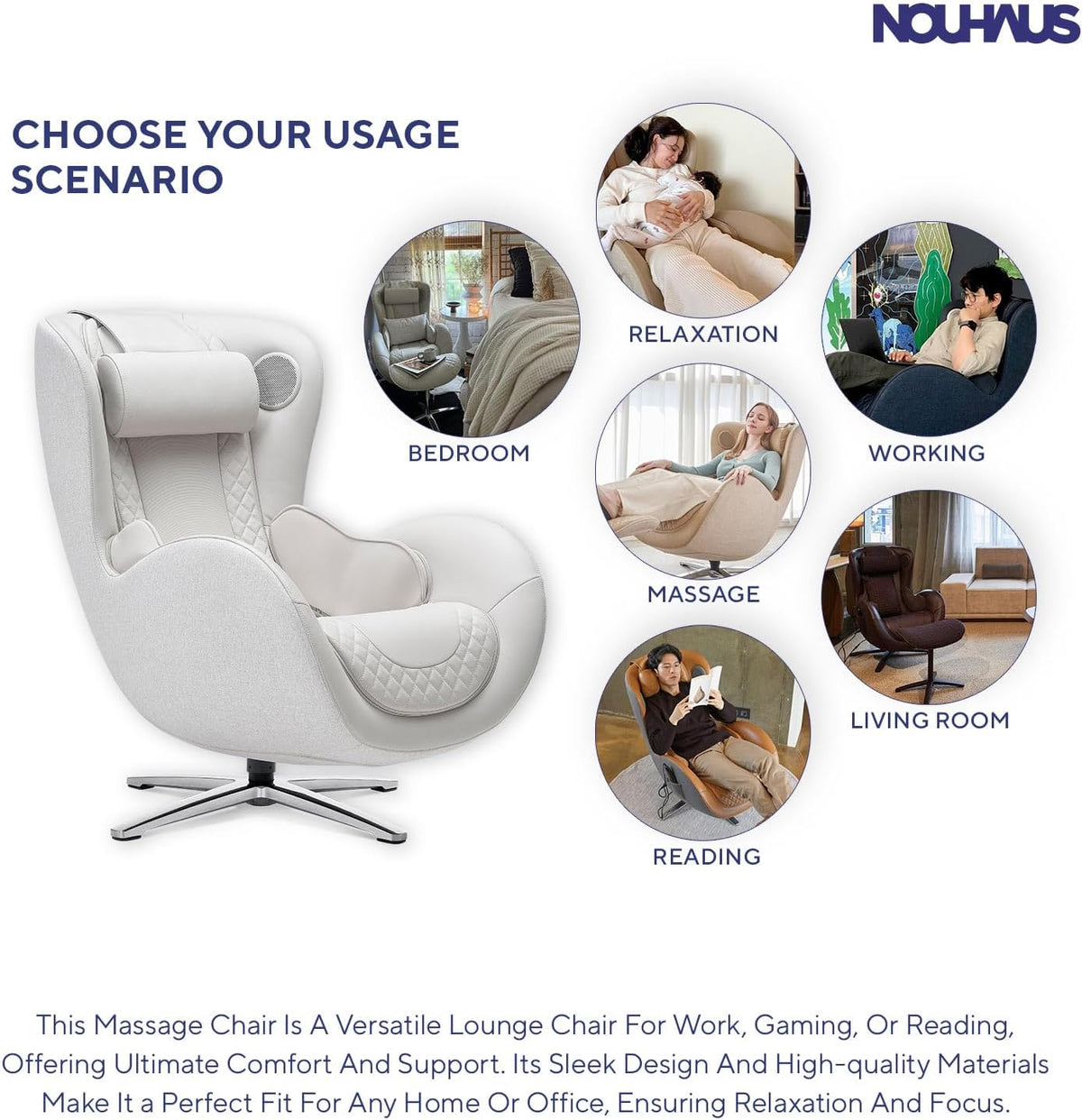 Nouhaus Classic Massage Chair With Ottoman, Bluetooth Speakers - N-0003
